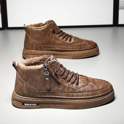 🔥Limited Time Offer 50% OFF🔥Men's Brown Fur-Lined Winter Boots - Warm, Waterproof Shoes with Zipper Closure for Outdoor Adventures