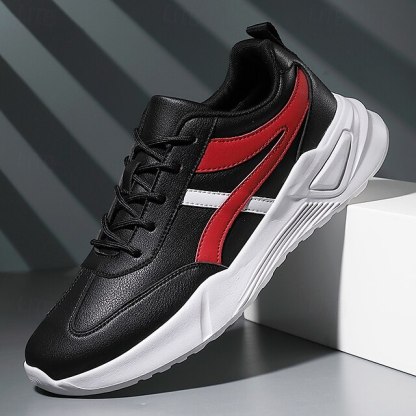 🔥Hot Sale🎁--50% OFF🎉Men's Sneakers with Comfortable Slip Resistant Lace-up Black and White Black / Red White