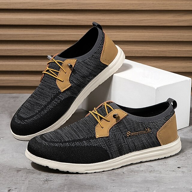 🔥Limited Time Offer 70% OFF🔥Men's Grey Knit Sport Shoes with Leather Accents and Lace-Up Design – Comfortable Casual & Outdoor Footwear
