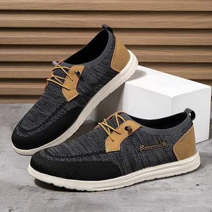 🔥Limited Time Offer 70% OFF🔥Men's Grey Knit Sport Shoes with Leather Accents and Lace-Up Design – Comfortable Casual & Outdoor Footwear