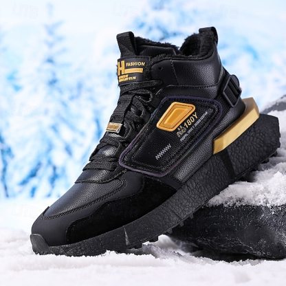 Hot Sale🎁--70% OFF🎉Men's Winter High-Top Sneakers with Faux Fur Lining – Warm Lace-Up Snow Boots for Outdoor Activities, Waterproof and Anti-Slip Sole