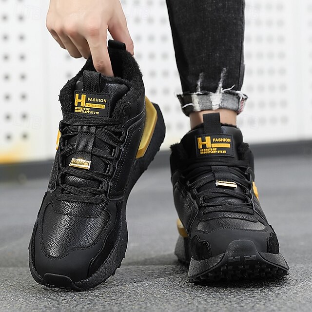 Hot Sale🎁--70% OFF🎉Men's Winter High-Top Sneakers with Faux Fur Lining – Warm Lace-Up Snow Boots for Outdoor Activities, Waterproof and Anti-Slip Sole