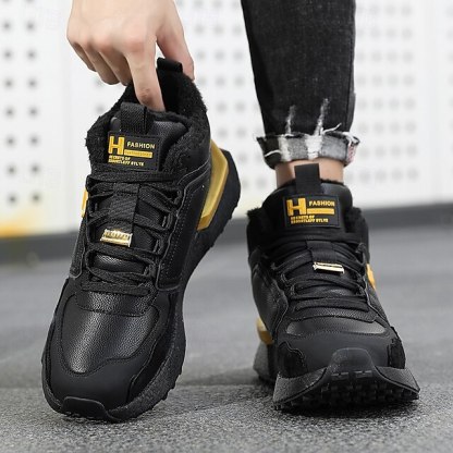 Hot Sale🎁--70% OFF🎉Men's Winter High-Top Sneakers with Faux Fur Lining – Warm Lace-Up Snow Boots for Outdoor Activities, Waterproof and Anti-Slip Sole