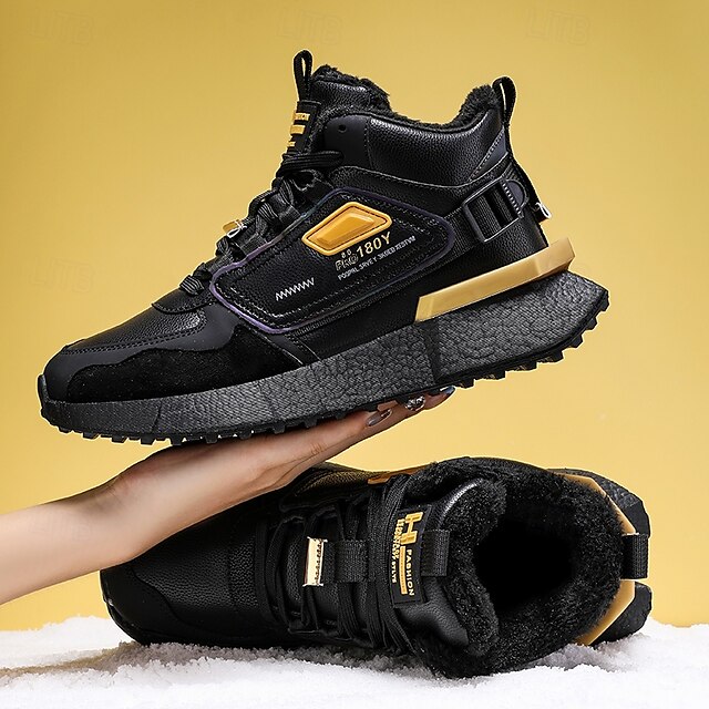 Hot Sale🎁--70% OFF🎉Men's Winter High-Top Sneakers with Faux Fur Lining – Warm Lace-Up Snow Boots for Outdoor Activities, Waterproof and Anti-Slip Sole