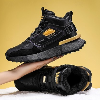 Hot Sale🎁--70% OFF🎉Men's Winter High-Top Sneakers with Faux Fur Lining – Warm Lace-Up Snow Boots for Outdoor Activities, Waterproof and Anti-Slip Sole
