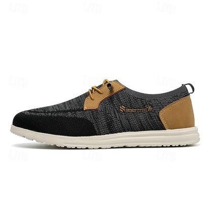 🔥Limited Time Offer 70% OFF🔥Men's Grey Knit Sport Shoes with Leather Accents and Lace-Up Design – Comfortable Casual & Outdoor Footwear