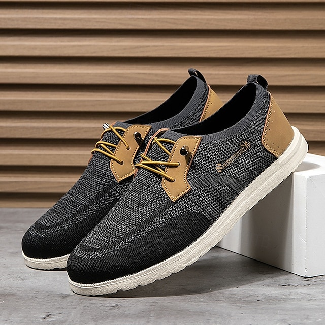 🔥Limited Time Offer 70% OFF🔥Men's Grey Knit Sport Shoes with Leather Accents and Lace-Up Design – Comfortable Casual & Outdoor Footwear