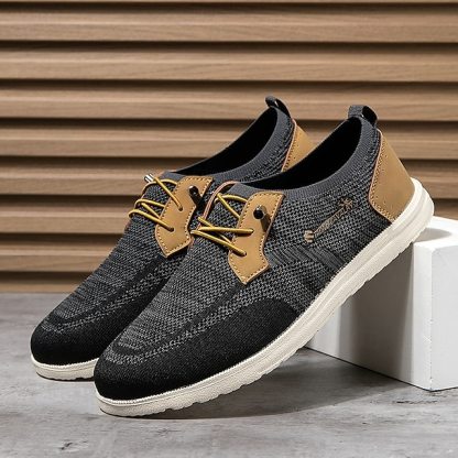 🔥Limited Time Offer 70% OFF🔥Men's Grey Knit Sport Shoes with Leather Accents and Lace-Up Design – Comfortable Casual & Outdoor Footwear