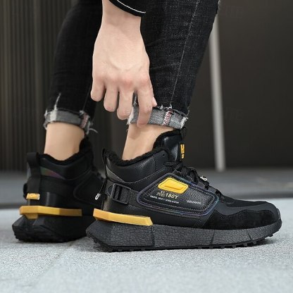 Hot Sale🎁--70% OFF🎉Men's Winter High-Top Sneakers with Faux Fur Lining – Warm Lace-Up Snow Boots for Outdoor Activities, Waterproof and Anti-Slip Sole