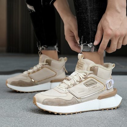 Hot Sale🎁--70% OFF🎉Men's Winter High-Top Sneakers with Faux Fur Lining – Warm Lace-Up Snow Boots for Outdoor Activities, Waterproof and Anti-Slip Sole