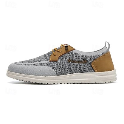 🔥Limited Time Offer 70% OFF🔥Men's Grey Knit Sport Shoes with Leather Accents and Lace-Up Design – Comfortable Casual & Outdoor Footwear