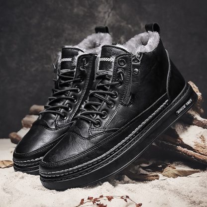 🔥Limited Time Offer 50% OFF🔥Men's Brown Fur-Lined Winter Boots - Warm, Waterproof Shoes with Zipper Closure for Outdoor Adventures