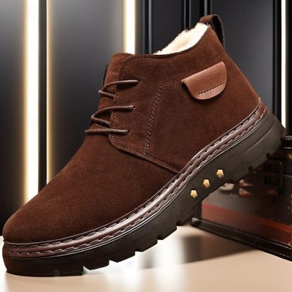 Men's Brown Faux Suede Ankle Boots with Warm Plush Lining and Non-Slip Sole - Ideal for Winter Outdoor Wear