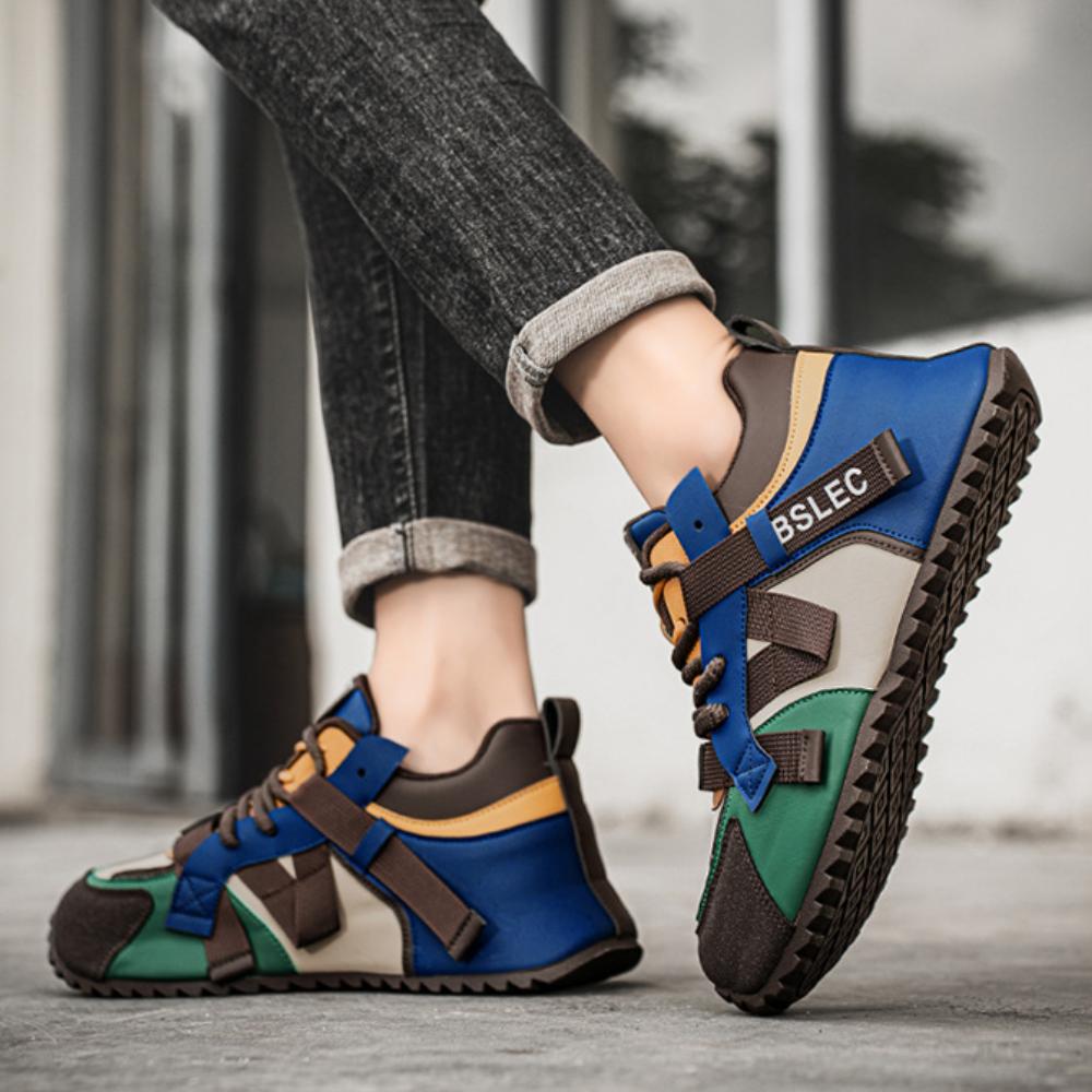 🔥Limited Time Offer 70% OFF🔥Men's trendy colorblocked casual leather comfortable sneakers - Suitable for plantar fasciitis, flat feet, foot pain