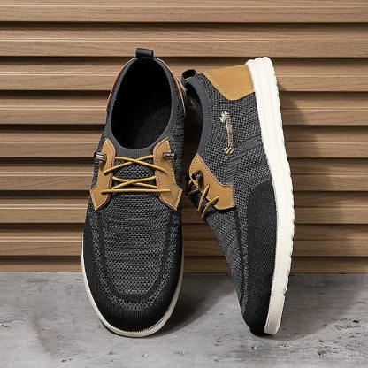 🔥Limited Time Offer 70% OFF🔥Men's Grey Knit Sport Shoes with Leather Accents and Lace-Up Design – Comfortable Casual & Outdoor Footwear