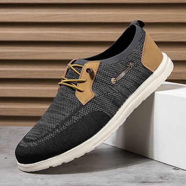 🔥Limited Time Offer 70% OFF🔥Men's Grey Knit Sport Shoes with Leather Accents and Lace-Up Design – Comfortable Casual & Outdoor Footwear