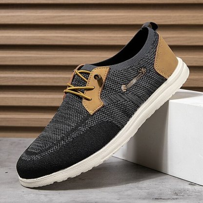 🔥Limited Time Offer 70% OFF🔥Men's Grey Knit Sport Shoes with Leather Accents and Lace-Up Design – Comfortable Casual & Outdoor Footwear