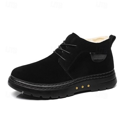 Men's Brown Faux Suede Ankle Boots with Warm Plush Lining and Non-Slip Sole - Ideal for Winter Outdoor Wear
