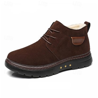 Men's Brown Faux Suede Ankle Boots with Warm Plush Lining and Non-Slip Sole - Ideal for Winter Outdoor Wear