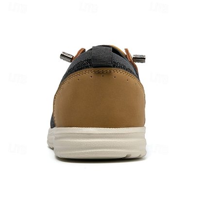 🔥Limited Time Offer 70% OFF🔥Men's Grey Knit Sport Shoes with Leather Accents and Lace-Up Design – Comfortable Casual & Outdoor Footwear