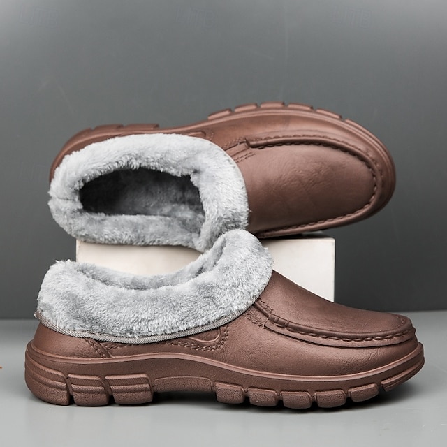 🔥Hot Sale🎁--50% OFF🎉Men's Black Faux Leather Slip-on Shoes with Fur Lining - Warm and Comfortable for Winter