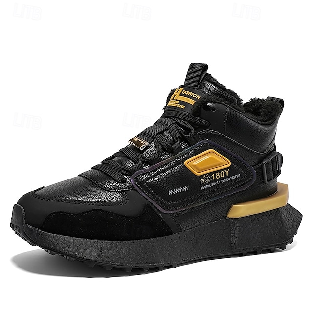Hot Sale🎁--70% OFF🎉Men's Winter High-Top Sneakers with Faux Fur Lining – Warm Lace-Up Snow Boots for Outdoor Activities, Waterproof and Anti-Slip Sole