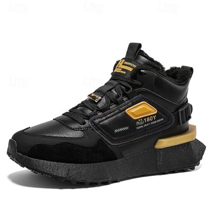 Hot Sale🎁--70% OFF🎉Men's Winter High-Top Sneakers with Faux Fur Lining – Warm Lace-Up Snow Boots for Outdoor Activities, Waterproof and Anti-Slip Sole