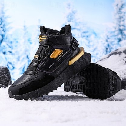 Hot Sale🎁--70% OFF🎉Men's Winter High-Top Sneakers with Faux Fur Lining – Warm Lace-Up Snow Boots for Outdoor Activities, Waterproof and Anti-Slip Sole