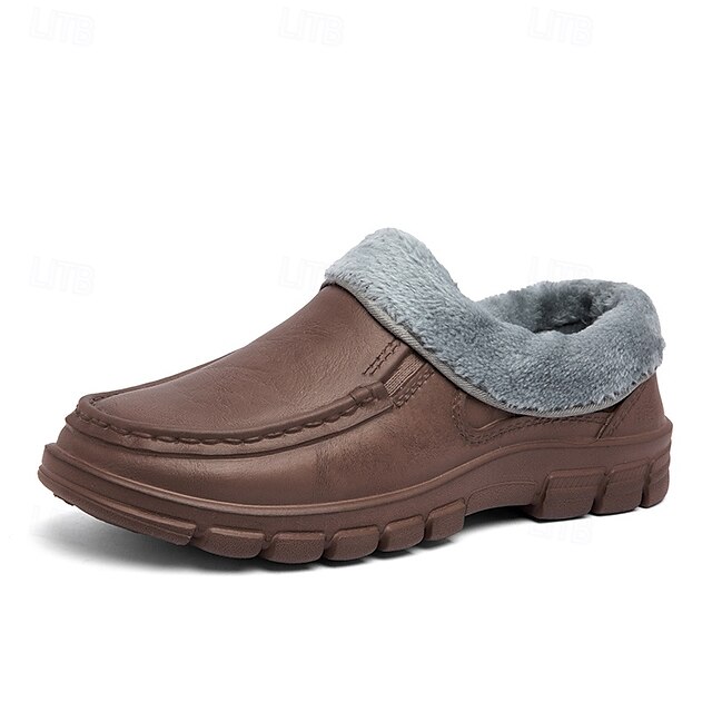 🔥Hot Sale🎁--50% OFF🎉Men's Black Faux Leather Slip-on Shoes with Fur Lining - Warm and Comfortable for Winter