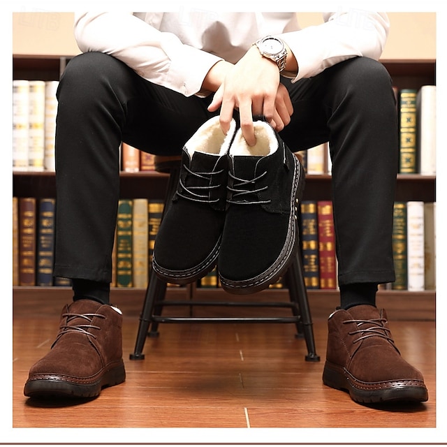 Men's Brown Faux Suede Ankle Boots with Warm Plush Lining and Non-Slip Sole - Ideal for Winter Outdoor Wear