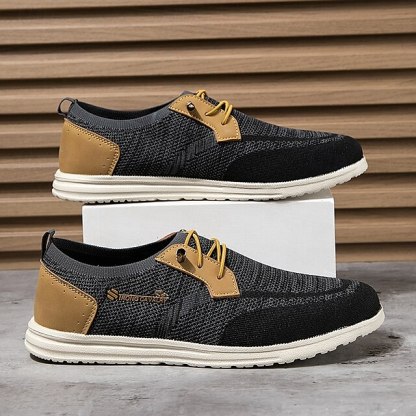 🔥Limited Time Offer 70% OFF🔥Men's Grey Knit Sport Shoes with Leather Accents and Lace-Up Design – Comfortable Casual & Outdoor Footwear