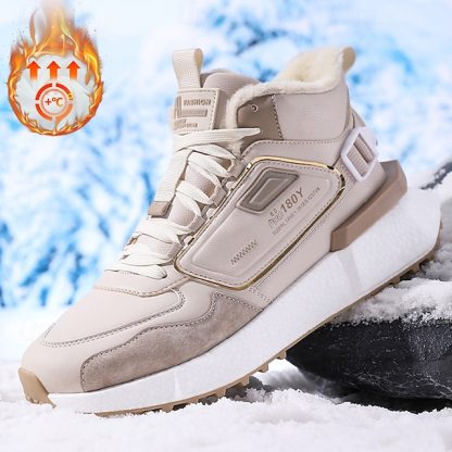 Hot Sale🎁--70% OFF🎉Men's Winter High-Top Sneakers with Faux Fur Lining – Warm Lace-Up Snow Boots for Outdoor Activities, Waterproof and Anti-Slip Sole