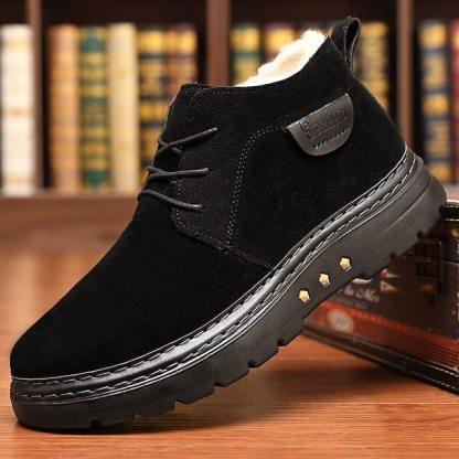Men's Brown Faux Suede Ankle Boots with Warm Plush Lining and Non-Slip Sole - Ideal for Winter Outdoor Wear
