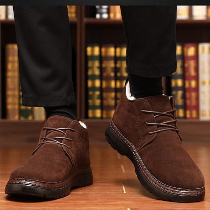Men's Brown Faux Suede Ankle Boots with Warm Plush Lining and Non-Slip Sole - Ideal for Winter Outdoor Wear