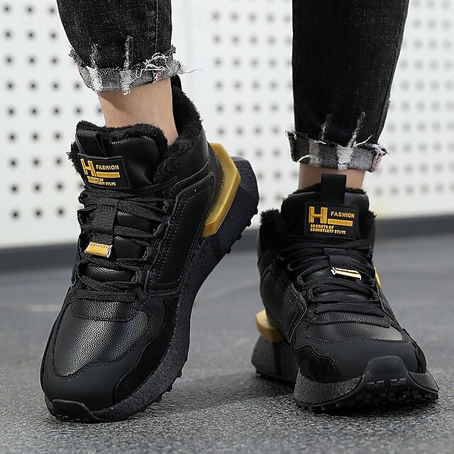 Hot Sale🎁--70% OFF🎉Men's Winter High-Top Sneakers with Faux Fur Lining – Warm Lace-Up Snow Boots for Outdoor Activities, Waterproof and Anti-Slip Sole