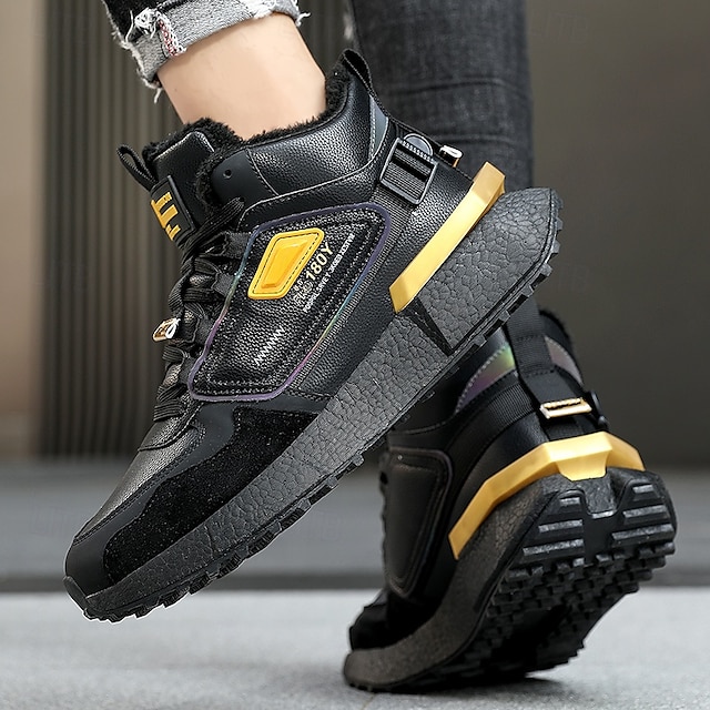 Hot Sale🎁--70% OFF🎉Men's Winter High-Top Sneakers with Faux Fur Lining – Warm Lace-Up Snow Boots for Outdoor Activities, Waterproof and Anti-Slip Sole