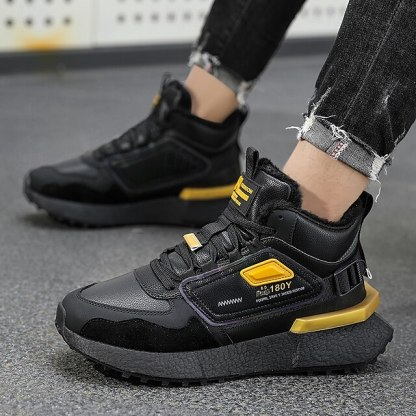 Hot Sale🎁--70% OFF🎉Men's Winter High-Top Sneakers with Faux Fur Lining – Warm Lace-Up Snow Boots for Outdoor Activities, Waterproof and Anti-Slip Sole