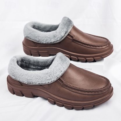 🔥Hot Sale🎁--50% OFF🎉Men's Black Faux Leather Slip-on Shoes with Fur Lining - Warm and Comfortable for Winter