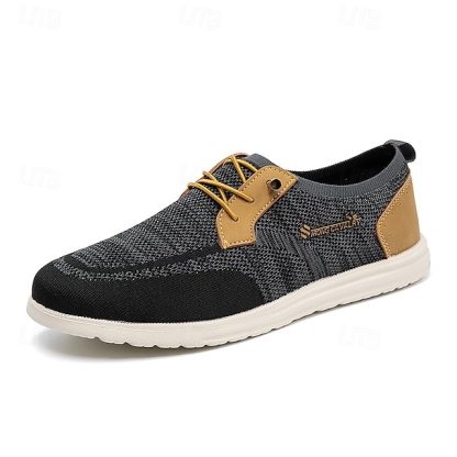 🔥Limited Time Offer 70% OFF🔥Men's Grey Knit Sport Shoes with Leather Accents and Lace-Up Design – Comfortable Casual & Outdoor Footwear