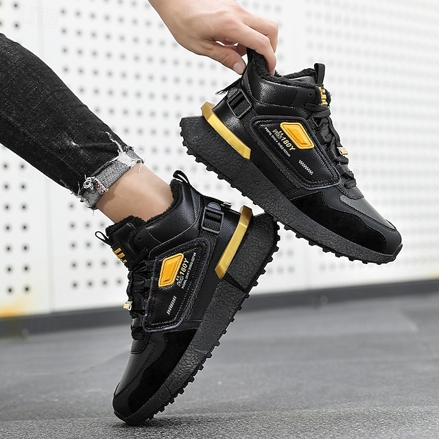 Hot Sale🎁--70% OFF🎉Men's Winter High-Top Sneakers with Faux Fur Lining – Warm Lace-Up Snow Boots for Outdoor Activities, Waterproof and Anti-Slip Sole