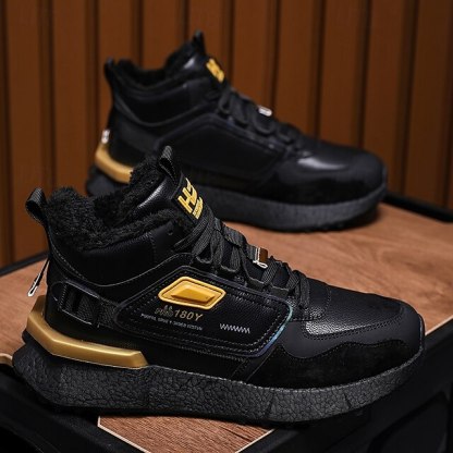 Hot Sale🎁--70% OFF🎉Men's Winter High-Top Sneakers with Faux Fur Lining – Warm Lace-Up Snow Boots for Outdoor Activities, Waterproof and Anti-Slip Sole