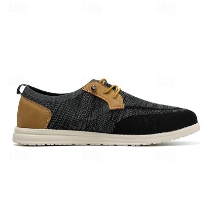 🔥Limited Time Offer 70% OFF🔥Men's Grey Knit Sport Shoes with Leather Accents and Lace-Up Design – Comfortable Casual & Outdoor Footwear