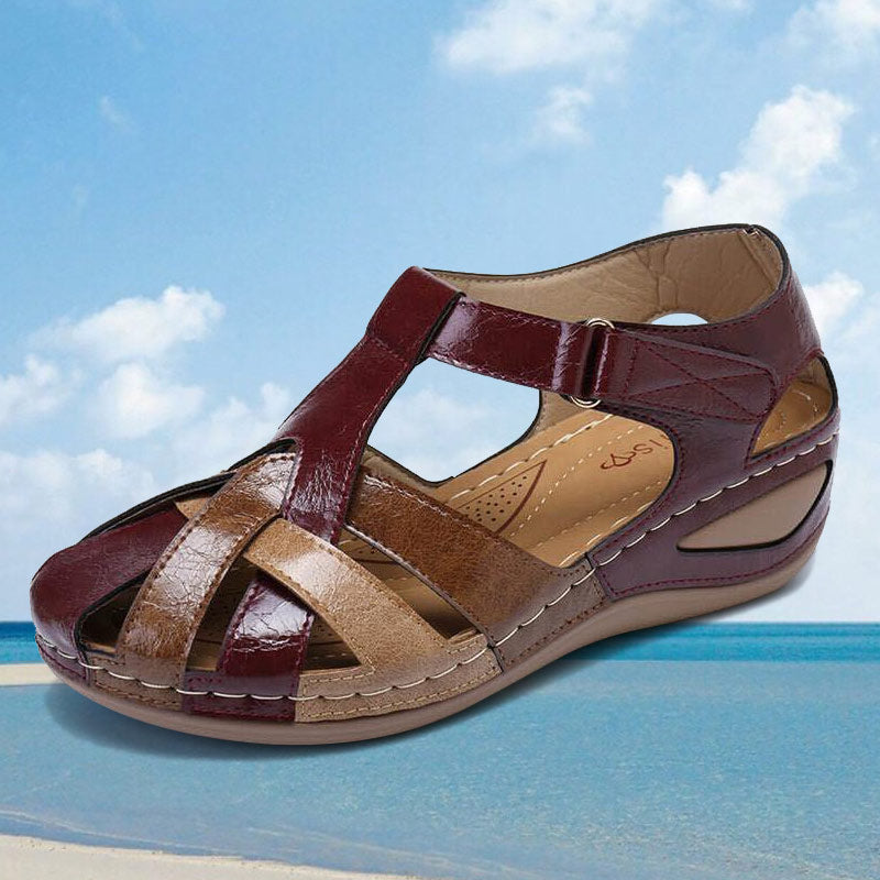 Women Color Block Comfy Wearable Hook Loop Casual Wedges Sandals