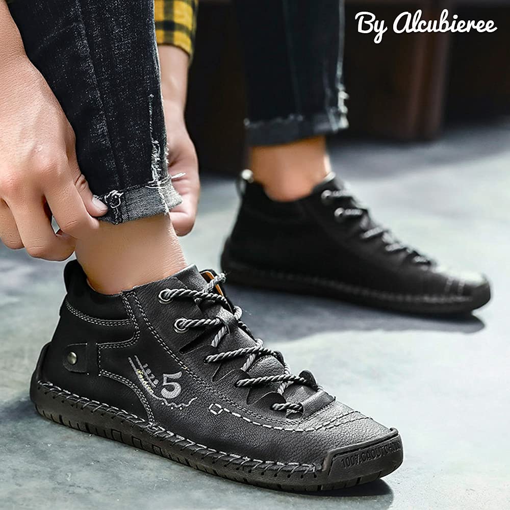 Mens Casual Leather Shoes Ankle Chukka Boots Slip On Lightweight Loafers Mid top Walking Driving Shoes for Male