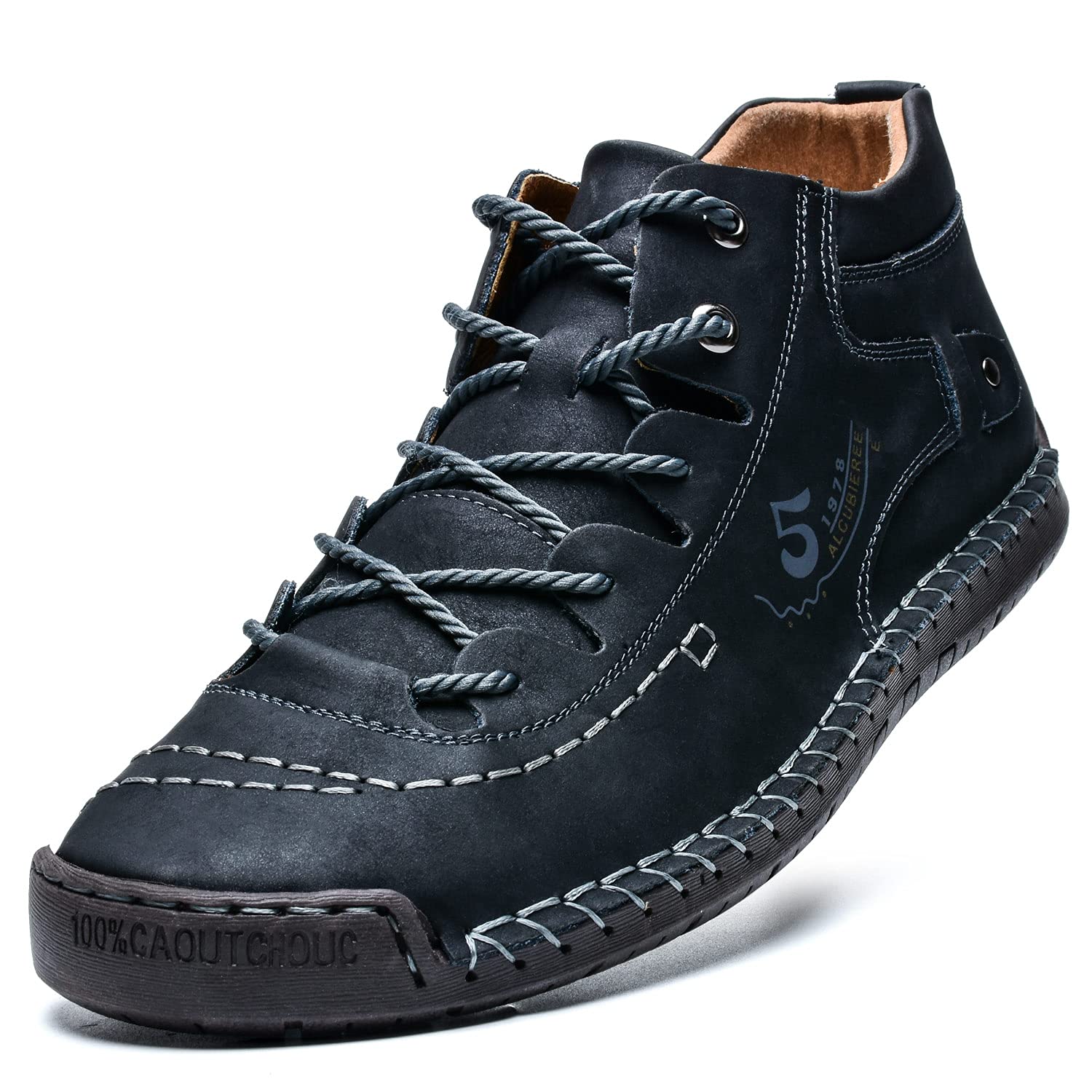 Mens Casual Leather Shoes Ankle Chukka Boots Slip On Lightweight Loafers Mid top Walking Driving Shoes for Male