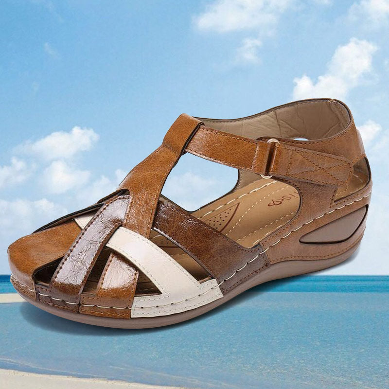 Women Color Block Comfy Wearable Hook Loop Casual Wedges Sandals