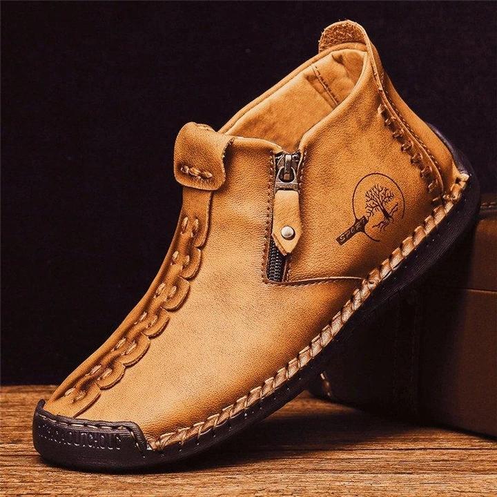 Men's Hand Stitching Leather Non Slip Side Zipper Casual Boots