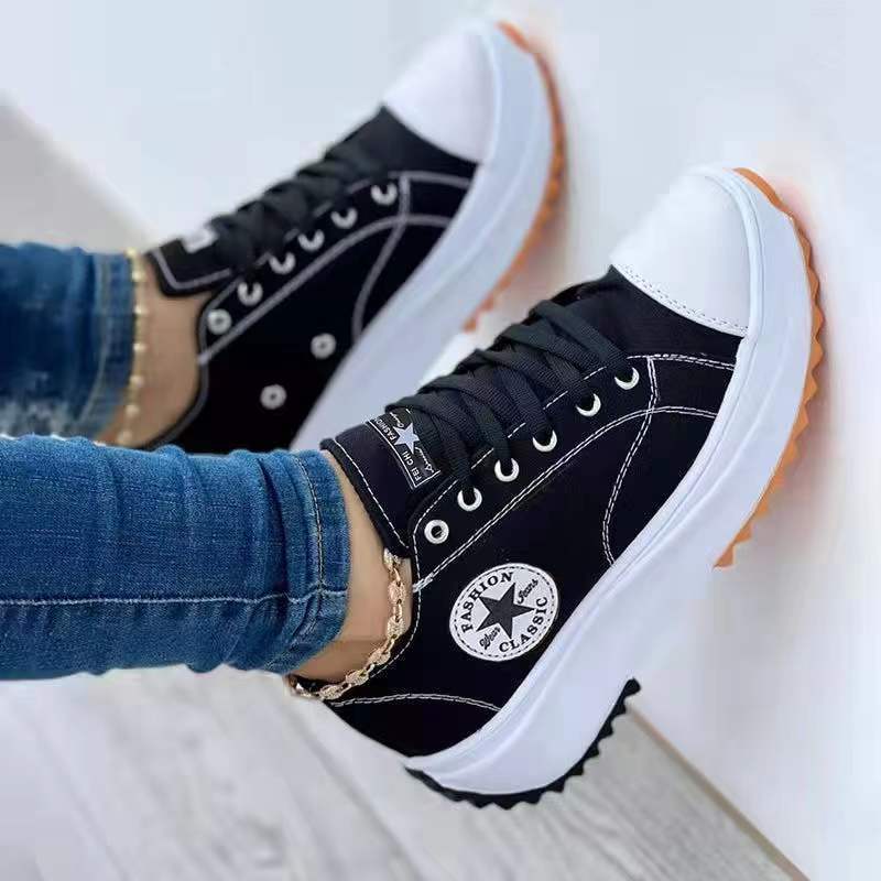 Sneakers Comfortable Breathable Canvas Shoes Fashion Lace Up Flat Ladies Casual Shoes