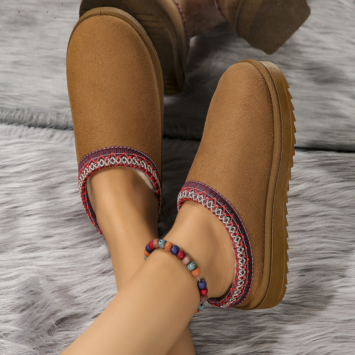 Women's Fur Lined Sandals And Platform Snow Boots - Warm And Durable Shoes For Outdoor Non Slip Comfort, Thickened Flat Soles With Winter Slippers