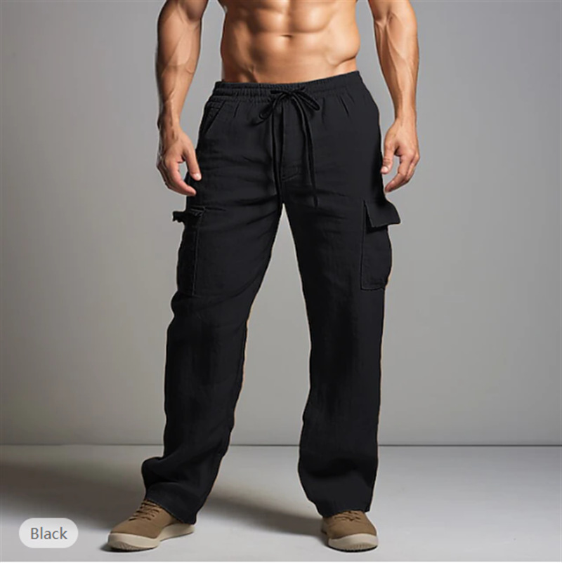 Men's Cargo Pants Trousers Summer Pants Beach Pants Drawstring Elastic Waist Multi Pocket Plain Comfort Breathable Outdoor Daily Going out Fashion Casual Black White